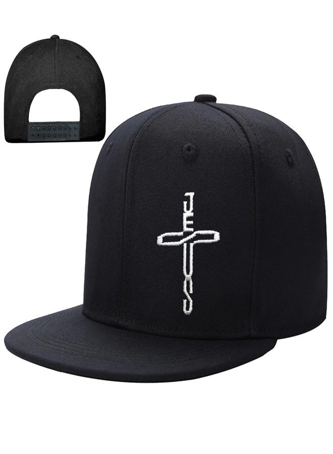 viofre Snapback Hats for Men Embroidery Flat Bill Hats for Men Women Christian Hat Fitted Jesus Cross Hat Black Baseball Adjustable Hip Hop Cool Cap Snap Back Trucker Skateboard Christ Gift - Image 1
